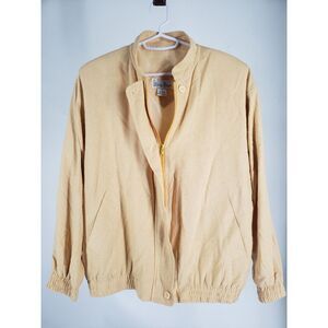 Lady Bear 100% Silk Full Zip Womens Size Small S‎ Jacket Band Collar Dual Button